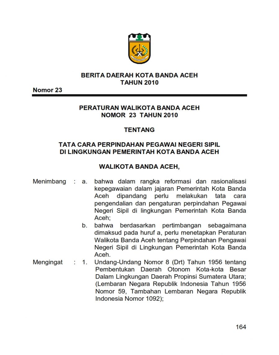 Peraturan Wali Kota Banda Aceh Nomor 23 Tahun 2010 - Tata Cara ...