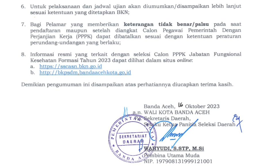 Pengumuman Hasil Seleksi Administrasi Calon PPPK JF Kesehatan Pemko ...