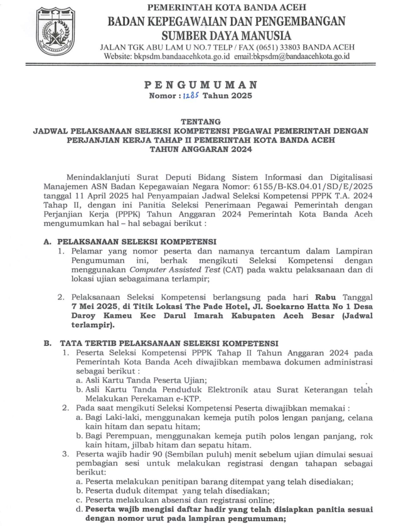 Pengumuman Jadwal Pelaksanaan Seleksi Kompetensi PPPK Tahap II TA 2024_Page1